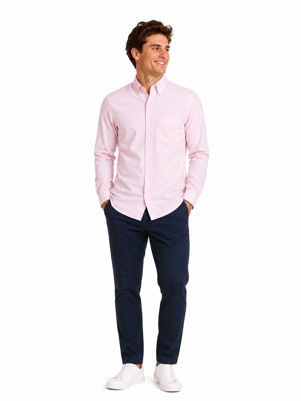 Free Assembly Men's Oxford Stretch Cotton Striped Button Down Shirt XL Pink New